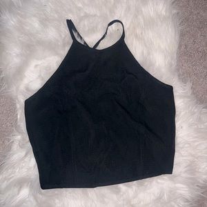 BLACK EMPORIO ARMANI HALTER CROP TOP